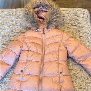 Michael Kors Pink Puffer Jacket with Faux Fur Hood